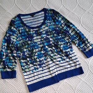 TALBOTS Blue Floral Button-Up Cardigan Sweater